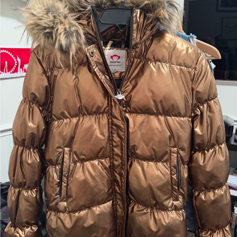Appaman - NYC. Copper Metallic Puffer Jacket with Faux Fur Hood. YA or Adult XS